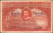 ANGOLA. Banco de Angola. 20 Angolares, 1926. P-72. Very Fine.
A pleasing mid-grade example of the lowest denomination from the scarce first issue of ...