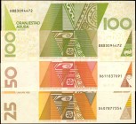 ARUBA. Centrale Bank Van Aruba. 25, 50 & 100 Florin, 1990-2008. P-8, 13 & 19a. About Uncirculated.
3 pieces in lot. Includes P-8, P-13, & P-19a all i...