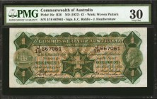 AUSTRALIA. Commonwealth of Australia. 1 Pound, ND (1927). P-16c. PMG Very Fine 30.
Watermark of woven pattern throughout. Signature combo of E.C. Rid...
