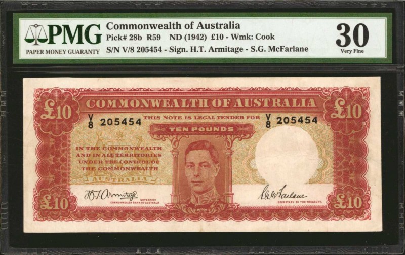 AUSTRALIA. Commonwealth of Australia. 10 Pounds, ND (1942). P-28b. PMG Very Fine...