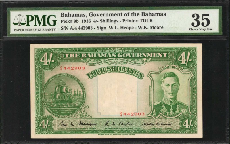 BAHAMAS. Government of the Bahamas. 4 Shillings, 1936. P-9b. PMG Choice Very Fin...