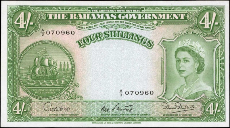 BAHAMAS. Bahamas Government. 4 Shillings, 1936. P-13b. About Uncirculated.
Dark...