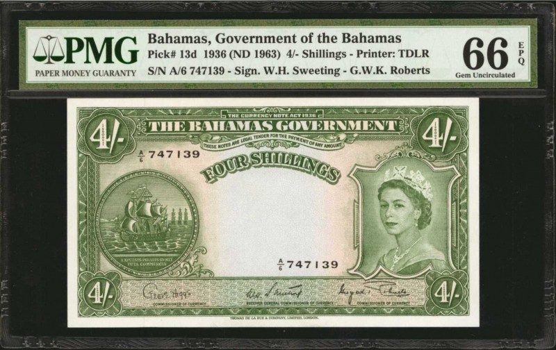 BAHAMAS. Government of the Bahamas. 4 Shillings, ND (1953). P-13d. PMG Gem Uncir...