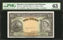 BAHAMAS. Government of the Bahamas. 1 Pound, 1936. P-15c. PMG Choice Uncirculated 63.
Printed by TDLR. Signature of W.H. Sweeting and C.P. Bethel. PM...