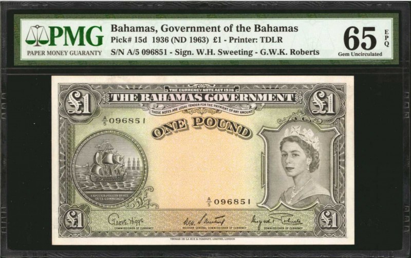 BAHAMAS. Government of the Bahamas. 1 Pound, 1936 (ND 1963). P-15d. PMG Gem Unci...