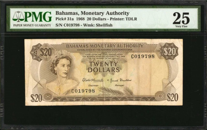 BAHAMAS. Monetary Authority. 20 Dollars, 1968. P-31a. PMG Very Fine 25.
Printed...