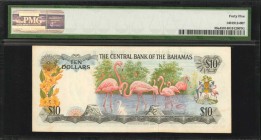 BAHAMAS. Central Bank of the Bahamas. 10 Dollars, 1974. P-38a. PMG Choice Extremely Fine 45.
Printed by TDLR. Watermark of shellfish. Signature of T....