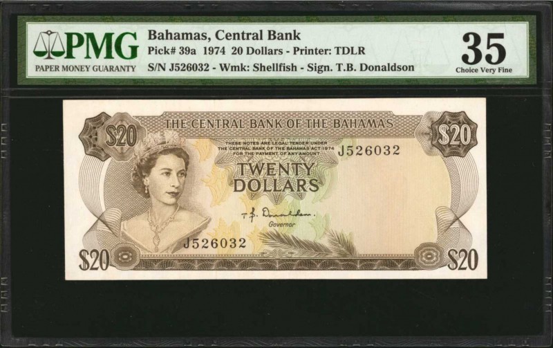 BAHAMAS. Central Bank of the Bahamas. 20 Dollars, 1974. P-39a. PMG Choice Very F...