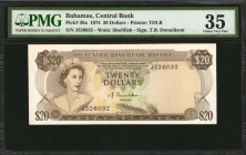 BAHAMAS. Central Bank of the Bahamas. 20 Dollars, 1974. P-39a. PMG Choice Very Fine 35.
Watermark of Shellfish. Signature of T.B. Donaldson. Printed ...