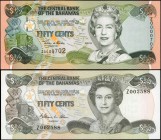 BAHAMAS. Central Bank of the Bahamas. 50 Cents, 1986-2001. P-42r & 68r. Replacements. Uncirculated.
2 pieces in lot. Lot includes P-42r and P-68r, bo...
