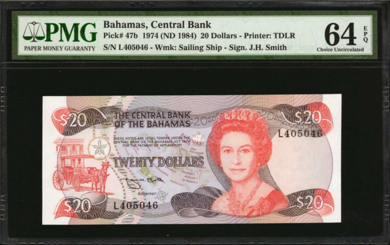 BAHAMAS. Central Bank of the Bahamas. 20 Dollars, 1974. P-47b. PMG Choice Uncirc...