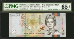 BAHAMAS. Central Bank of the Bahamas. 1/2 Dollar, 2019. P-Unlisted. Low Serial Number, Replacement. PMG Gem Uncirculated 65 EPQ.
This replacement 1/2...