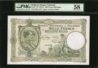 BELGIUM. Banque Nationale de Belgium. 1000 Francs, 1939-44. P-110. PMG Choice About Uncirculated 58.
Wonderful condition for this large size type, th...