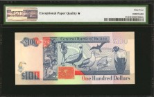 BELIZE. Central Bank. 100 Dollars, 1994. P-57c. PMG Choice Uncirculated 64 EPQ*.
Printed by TDLR. Watermark of carved head. This 100 Dollars note has...