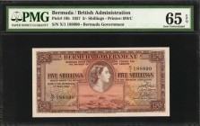 BERMUDA. Bermuda Government. 5 Shillings, 1957. P-18b. PMG Gem Uncirculated 65 EPQ.
Printed by BWC. Bermuda government. Wide margins are noticed on t...
