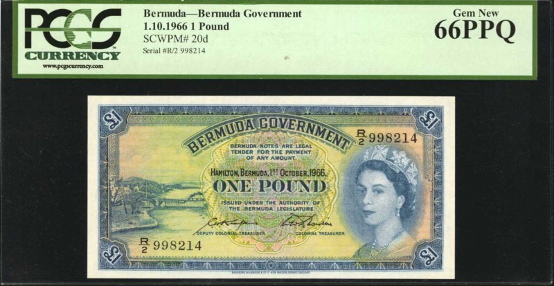 BERMUDA. Bermuda Government. 1 Pound, 1966. P-20d. PCGS Currency Gem New 66.
A ...