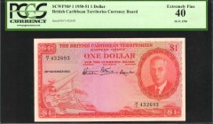 BRITISH CARIBBEAN TERRITORIES. British Caribbean Territories Currency Board. 1 Dollar, 1950-51. P-1. PCGS Currency Extremely Fine 40.
Scroll at left ...