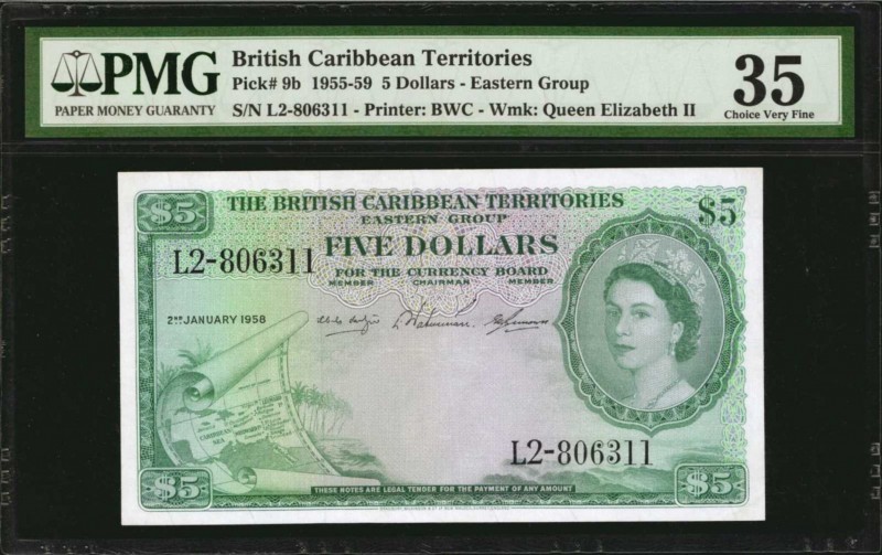 BRITISH CARIBBEAN TERRITORIES. British Administration. 5 Dollars, 1958. P-9b. PM...