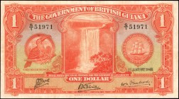 BRITISH GUIANA. Government of British Guiana. 1 Dollar, 1942. P-12c. Very Fine.
Appealing margins with attractive centering is found on this evenly c...
