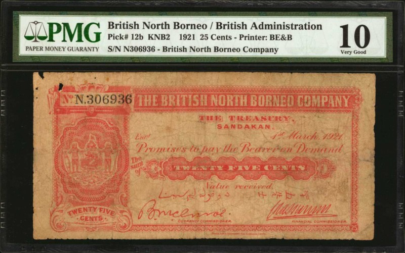 BRITISH NORTH BORNEO. British North Borneo Company. 25 Cents, 1921. P-12b. PMG V...