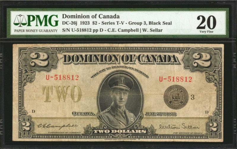 CANADA. Dominion of Canada. 2 Dollars, 1923. DC-26j. PMG Very Fine 20.
Group 3,...