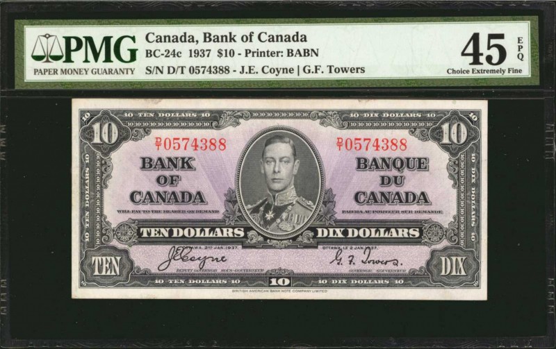 CANADA. Bank of Canada. 10 Dollars, 1937. BC-24c. PMG Choice Extremely Fine 45 E...