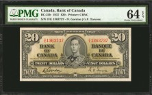 CANADA. Bank of Canada. 20 Dollars, 1937. BC-25b. PMG Choice Uncirculated 64 EPQ.
Printed by CBNC. Signature combo of D. Gordon and G.F. Towers. A lo...