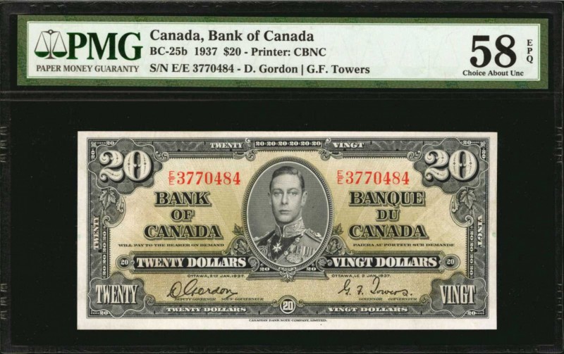 CANADA. Bank of Canada. 20 Dollars, 1937. BC-25b. PMG Choice About Uncirculated ...