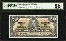 CANADA. Bank of Canada. 20 Dollars, 1937. BC-25b. PMG Choice About Uncirculated 58 EPQ.
Printed by CBNC. Seen with fully original and pleasing paper....