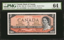 CANADA. Bank of Canada. 2 Dollars, 1954. BC-30a. PMG Choice Uncirculated 64.
A nearly Gem "Devils Face" Deuce. Printed by BABN.
Estimate: $275.00- $...