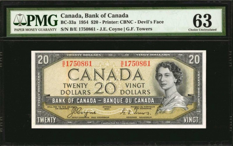 CANADA. Bank of Canada. 20 Dollars, 1954. BC-33a. PMG Choice Uncirculated 63.
D...