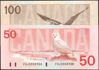 CANADA. Bank of Canada. 50 & 100 Dollars, 1988. P-98a & 99a. About Uncirculated.
2 pieces in lot. Included are P-98a 50 Dollars and P-99a 100 Dollars...