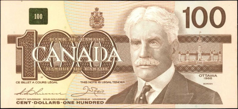 CANADA. Bank of Canada. 100 Dollars, 1988. P-99a. Uncirculated.
A 100 Dollar Ba...