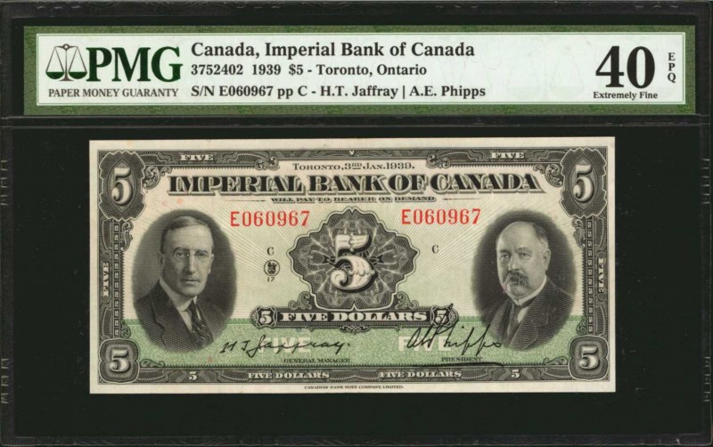 CANADA. Imperial Bank of Canada. 5 Dollars, 1939. CH #375-24-02. PMG Extremely F...