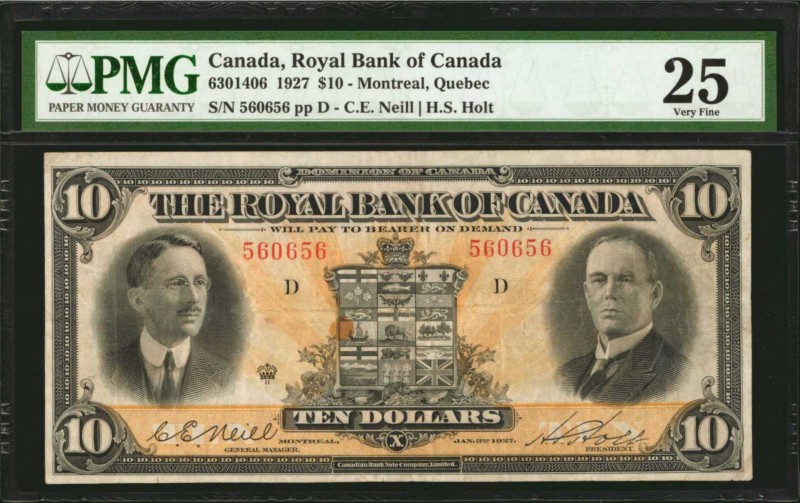 CANADA. Royal Bank of Canada. 10 Dollars, 1927. CH #630-14-06. PMG Very Fine 25....