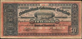 CANADA-NEWFOUNDLAND. Newfoundland Government Cash Note. 50 Cents, 1912-13. P-A10d. Fine.
Mostly even circulation is seen on this fractional Newfoundl...