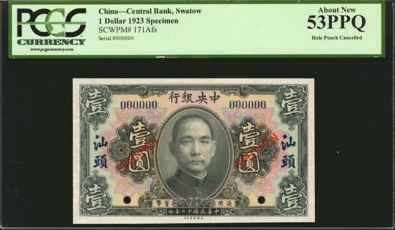 CHINA--REPUBLIC. Central Bank, Swatow. 1 Dollar, 1923. P-171Afs. Specimen. PCGS ...