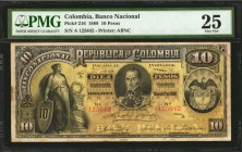 COLOMBIA. Banco Nacional de la Republica de Columbia. 10 Pesos, 1888. P-216. PMG Very Fine 25.
Printed by ABNC. Allegorical female at left holding sh...