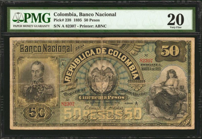 COLOMBIA. Banco Nacional de la Republica de Columbia. 50 Pesos, 1895. P-238. PMG...