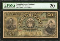 COLOMBIA. Banco Nacional de la Republica de Columbia. 50 Pesos, 1895. P-238. PMG Very Fine 20.
Printed by ABNC. Simon Bolivar at left, arms at center...
