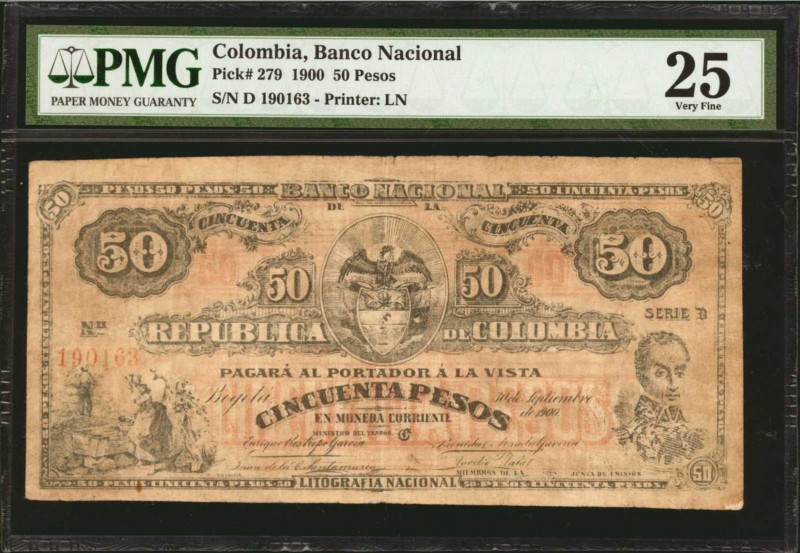 COLOMBIA. Republica de Colombia. 50 Pesos, 1900. P-279. PMG Very Fine 25.
Print...