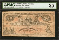 COLOMBIA. Republica de Colombia. 50 Pesos, 1900. P-279. PMG Very Fine 25.
Printed by LN Banco Nacional 50 Pesos note. Evenly circulated with still pl...