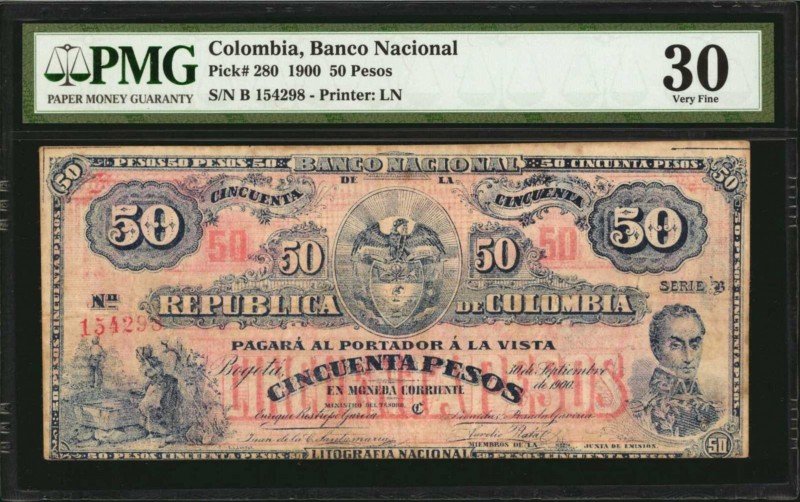 COLOMBIA. Republica de Colombia. 50 Pesos, 1900. P-280. PMG Very Fine 30.
An ev...