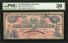 COLOMBIA. Republica de Colombia. 50 Pesos, 1900. P-280. PMG Very Fine 30.
An evenly circulated yet still pleasing 50 Pesos note.
Estimate: $75.00- $...