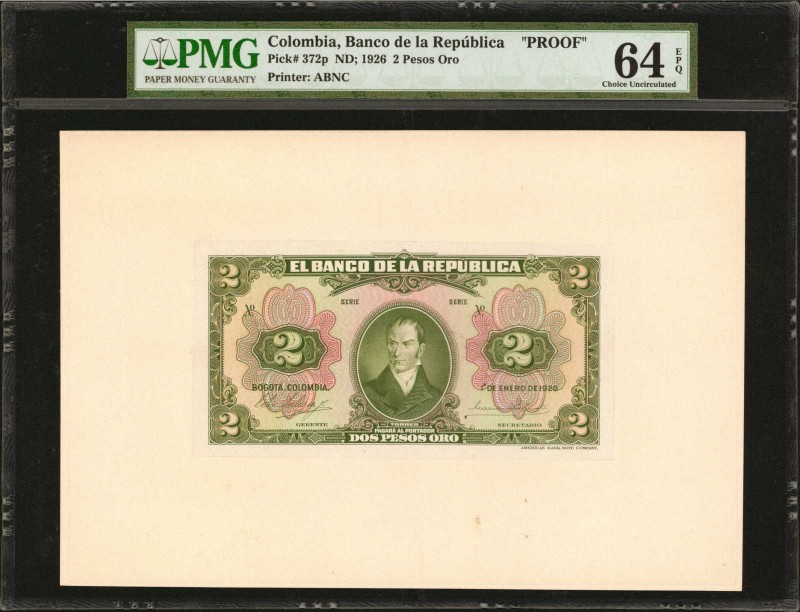 COLOMBIA. Banco de la Republica. 2 Pesos Oro, January 1, 1926. P-372p. Face & Ba...