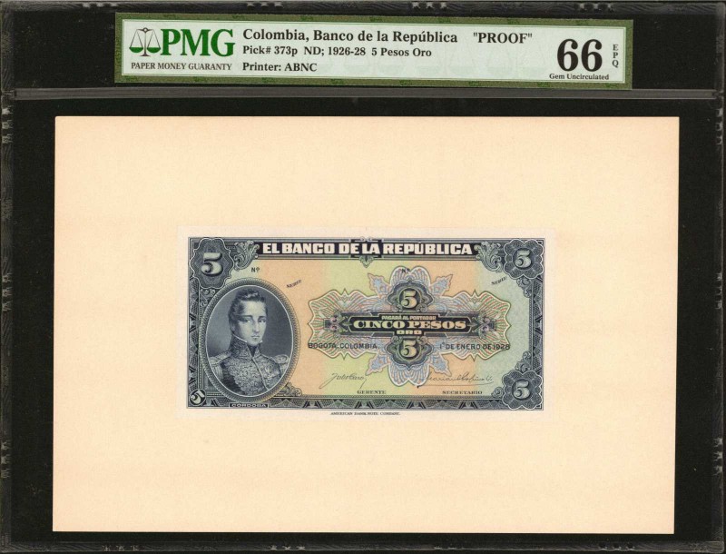 COLOMBIA. Banco de la Republica. 5 Pesos Oro, January 1, 1926. P-373p. Face & Ba...