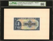 COLOMBIA. Banco de la Republica. 5 Pesos Oro, January 1, 1926. P-373p. Face & Back Proofs. PMG Gem Uncirculated 66 EPQ.
2 pieces in lot. The face is ...