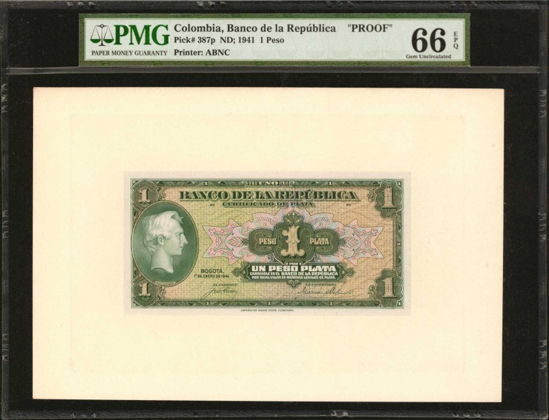COLOMBIA. Banco de la Republica. 1 Peso Plata, January 1, 1941. P-387p. Face & B...