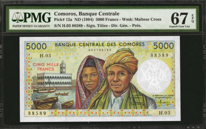 COMOROS. Banque Centrale. 5000 Francs, ND (1984). P-12a. PMG Superb Gem Uncircul...