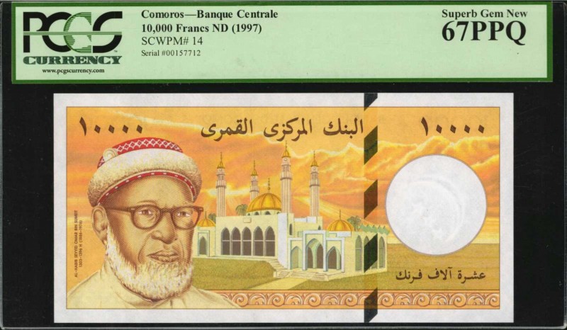 COMOROS. Banque Centrale. 10,000 Francs, ND (1997). P-14. PCGS Currency Superb G...